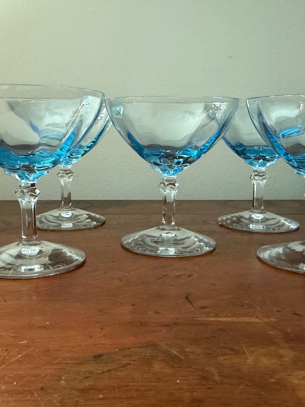 Vintage fostoria Fairfax azure blue sherbet champagne glasses- set of 5